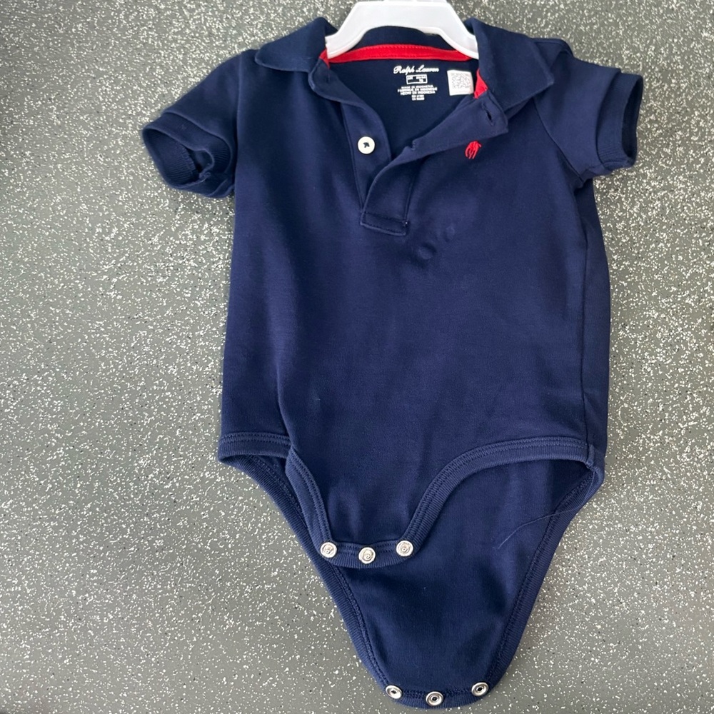Ralph Lauren Navy Polo One-Piece Bodysuit with Red Pony